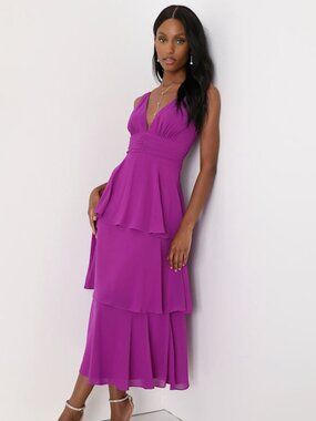 Lulus Celebration Time Purple Sleeveless Tiered Midi Dress - Size M
